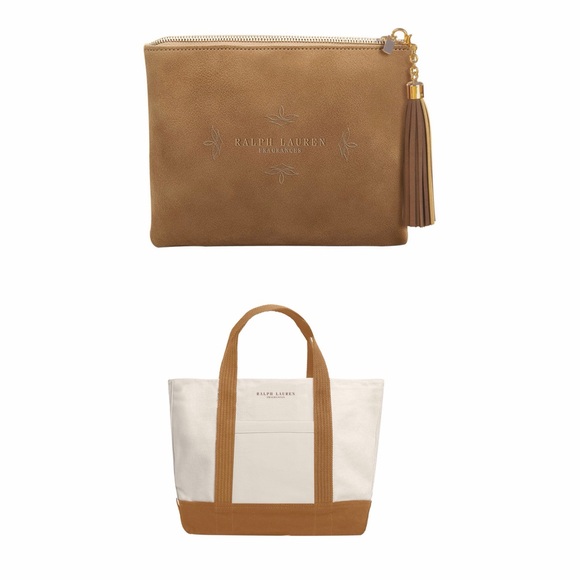 Ralph Lauren Handbags - Ralph Lauren Brown Tassel Pouch & Canvas Tote Set new